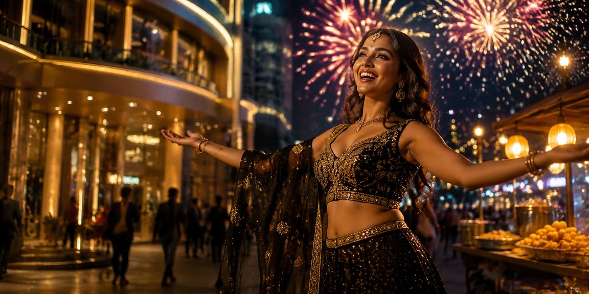 Delhi night market vibrant with lights and signs reflecting gaming culture